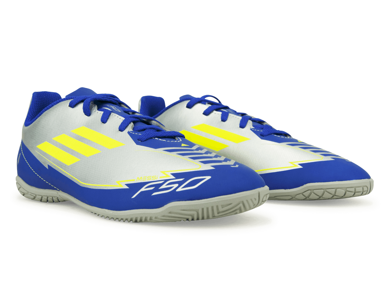adidas Kids F50 Club Messi IN Silver/Volt/Blue