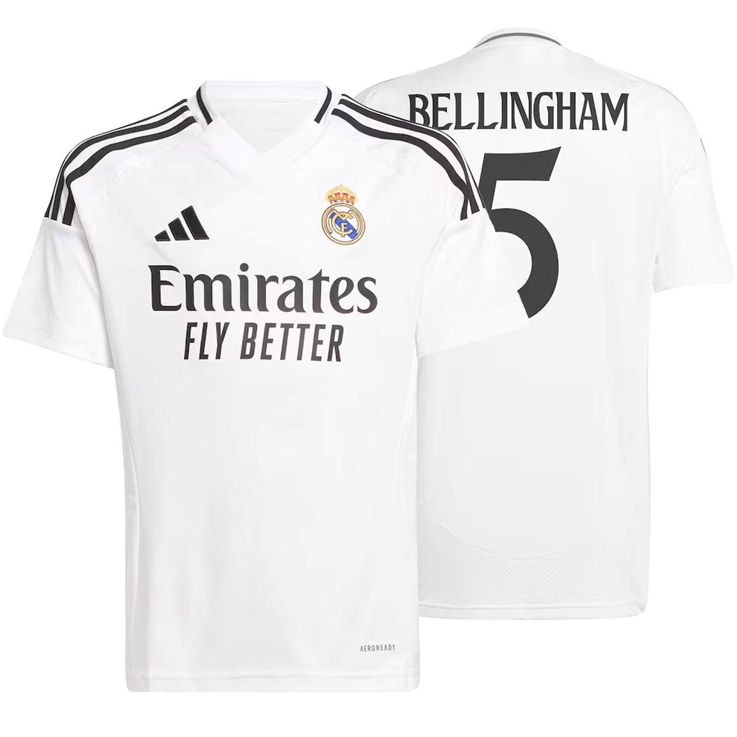 adidas Kids Real Madrid 2024/25 Home Jersey w/ Bellingham #5 Printing