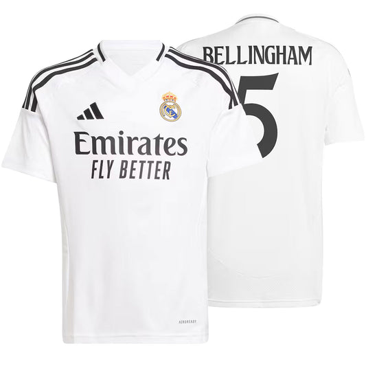 adidas Kids Real Madrid 2024/25 Home Jersey w/ Bellingham #5 Printing