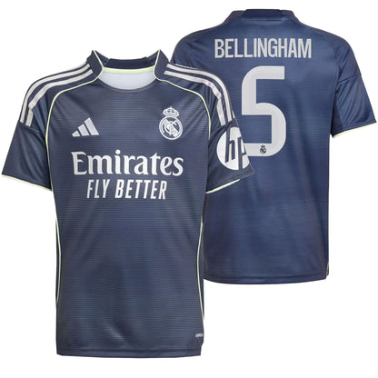 adidas Kids Real Madrid 2025/26 Away Jersey w/ Bellingham #5 Printing
