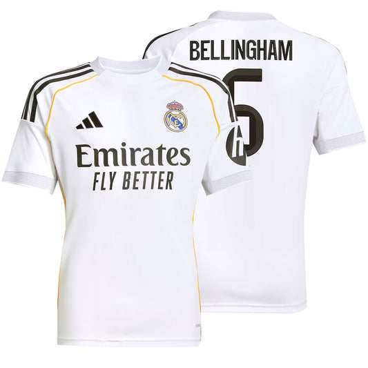 adidas Kids Real Madrid 2025/26 Home Jersey w/ Bellingham #5 Printing