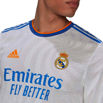 adidas Men's Real Madrid 2021/22 Long Sleeve Authentic Home Jersey White/Blue