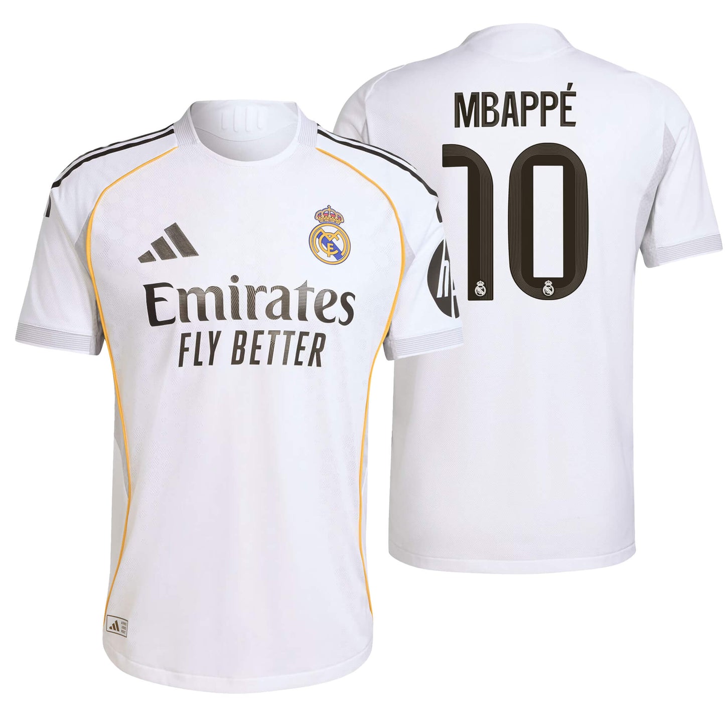 adidas Men's Real Madrid 2025/26 Authentic Home Jersey w/ Mbappe #10 Printing