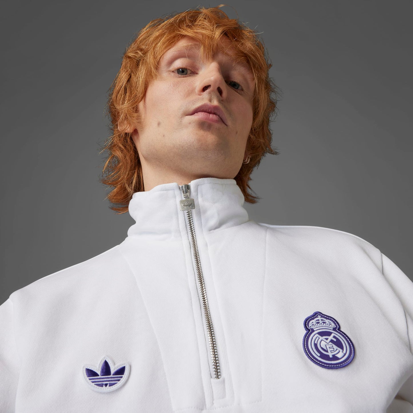 adidas Men's Real Madrid Terrace Icons Half-Zip Top White/Purple