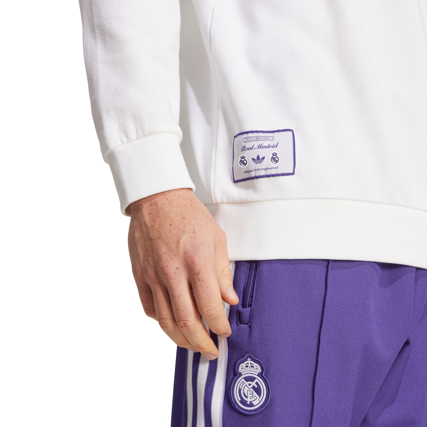 adidas Men's Real Madrid Terrace Icons Half-Zip Top White/Purple
